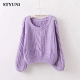 Huibaolu Round Neck Short Casual Basic Loose Soft Acrylic Knitted Women's Sweaters Long Sleeve Bottoming Ladies Pullovers Jumpers