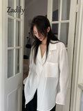 huibaolu 2023 Summer Minimalist Long Sleeve Women White Shirt Oversize Button Up Striped Woman Tunic Blouse Female Clothing Top