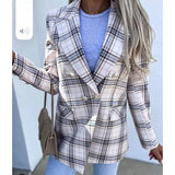 huibaolu Autumn Women Elegant Tailoring Blazer Office Lady Casual Female Jacket Outerwear Long Sleeve Blazers Jackets Plaid Coats