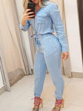 huibaolu Pocket Design Jumpsuit Women Long Sleeve Slim Fit Lace Up Waist Rompers Jumpsuits Casual Overalls