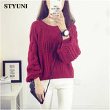 Huibaolu Round Neck Short Casual Basic Loose Soft Acrylic Knitted Women's Sweaters Long Sleeve Bottoming Ladies Pullovers Jumpers