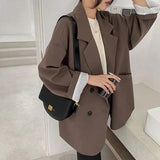 Huibaolu Blazers Women Elegant Solid Loose Coat Fall Casual Oversized Suit Official Work Ladies Long Sleeve Minimalist Jacket