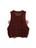 Huibaolu TRAF 2023 Sexy Hollow Out Floral Crochet Knitted Women Tanks Sleeveless Slim Sweater Vest Female Crop Top Y2K Summer