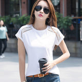 Huibaolu Camisetas Mujer Verano 2023 Hollow Out T Shirts Women Cotton Short Sleeve T-Shirt Female Summer Top White Tee Shirt Femme