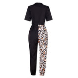 huibaolu Print Splicing Short Sleeve Jumpsuit Overalls for Women