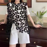Huibaolu Flower Tank Tops Hollow Out Summer Women Loose Vest Korean Sleeveless Jacket Streetwear Casual Waistcoats Solid Simple N666