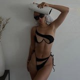 Huibaolu Micro Bikini Erotic 2023 New Hollow Out One Shoulder Sexy Separate Swimsuit Stylish Brazilian Monokini Attraco Swimwear