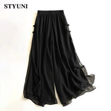 Huibaolu Wide-Leg Loose Elastic High Waist Solid Casual Women's Pants Korean Fashion Ankle-Length Pants For Women Autumn 2023