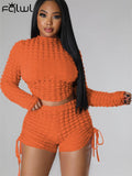 Huibaolu Fall Summer Pink Bodycon Two 2 Piece Sets Womens Outifits Long Sleeve Crop Top Bandage Shorts Matching Sets Female 2023