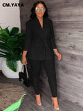 Huibaolu Suits for Woman Drawstring Waist Blazer Top and Pencil Pants Suit Streetwear Two 2 Piece Set Women Outfits