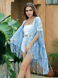 Huibaolu Beach Cover Up Summer Camel Suede Floral Hollow Out Fringed Bikini Cover-ups Vintage Women Beachwear Kimono Cardigan A918