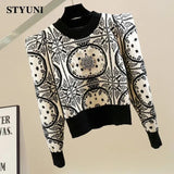 Huibaolu Acrylic Knitted Diamonds Beading O-Neck Long Sleeve Women's Sweater Korean Fashion Chic Pullover Sweaters Autumn Winter