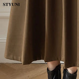 Huibaolu Solid Pleated Folds High Waist With Belt Women's Skirt Korean Fashion Mid-Calf Long Skirts For Women Autumn Winter 2023