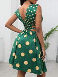 huibaolu Waist Plunge Polkadot Print Dress Women Summer Dress