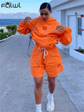 Huibaolu Orange Casual Matching Sets Womens Two 2 Piece Sets Sweatsuits For Womens Long Sleeve Hooded Top Outfits Baggy Shorts Sets