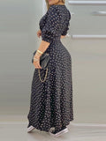 huibaolu Print Sexy High Slit Maxi Dress Women V Neck Puff Sleeve Summer Long Dress 914