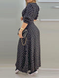 huibaolu Print Sexy High Slit Maxi Dress Women V Neck Puff Sleeve Summer Long Dress