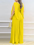 huibaolu V-Neck Pleated Wide Leg Jumpsuit