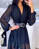 huibaolu Sleeve Swiss Dot Mesh Ruffles Wrap Dress