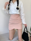 huibaolu Women Solid Folds High Waist A-line Basic Elegant All-match Simple Casual Cozy Daily Korean Style Summer New Hot Sale Ins