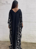 Huibaolu Casual Plus Size Long Kaftan Vintage V-neck Batwing Sleeve Summer Women BeachWear Long Bathing Loose Maxi Dress A1059