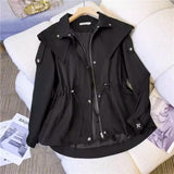 Huibaolu Lapel Trench Jacket Women Baggy Casual Drawstring Fall Cozy Korean Vintage Sweet High-quality Party Jacket