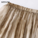 Huibaolu Dye Ink Print Vintage High Elastic Waist A-line Loose Women's Skirt Korean Fashion Knee-Length Long Skirts For Women 2023