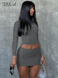 Huibaolu Y2K Two Piece Set Casual 2023 Long Sleeve Crop Top Shirts And Mini Bodycon Skirts Black Women Sets Party Outfits Club Sexy