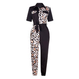 huibaolu Print Splicing Short Sleeve Jumpsuit Overalls for Women