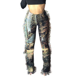 Huibaolu Autumn Spring Women Pants High Waist Activewear Pencil Trousers Sporty Print Tassel Jogger Pants Sweatpants