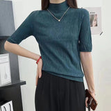 Huibaolu Femme 2023 Spring Summer Korean Fashion Clothes Pink Sweater Women Short Sleeve Knitted Tops Casual Soft Pullover Female