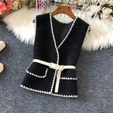 Huibaolu Vintage Turn-down Collar With Belt Sleeveless Vest Loose Women's Jacket Coat Korean Fashion Jackets For Women Winter 2023