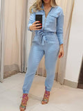 huibaolu Pocket Design Jumpsuit Women Long Sleeve Slim Fit Lace Up Waist Rompers Jumpsuits Casual Overalls