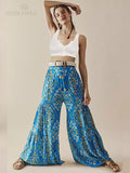 Huibaolu New Boho Print High Waist Belted Beachwear Loose Pants Summer Vacation Women Clothing Beach Wear Swim Suit Cover Up A1150