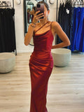 Huibaolu Red Long Satin Dress Diagonal Pile Collar Sleeveless Bodycon Dress Elegant Evening Wedding Party Dresses for Women 2023