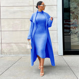 Huibaolu Vintage Women Flannel Bodycon Midi Maxi Dress and Open Stitch Lapel Collar Long Sleeve Trench Fashion Two 2 Piece Set