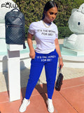 Huibaolu Summer Streetwear 2 Two Piece Set Outfits Women Short Sleeve T Shirts Top Baggy Blue Pants Tracksuit Matching Sets 2023