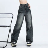 Huibaolu Retro Fashion Women High Waist Jeans Wide Leg Loose Denim Trousers Y2K Harajuku Jeans Pants