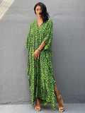 Huibaolu Leopard Self Belted Side Split Summer Beach Dress Long Tunic Women Clothes Plus Size Beachwear Maxi Dress Q1226