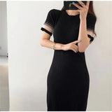 Huibaolu New Women Knitted Dress Bodycon French Evening Party Dresses Female Vintage Casual Prom Sexy Skinny Black Y2K Robe P615