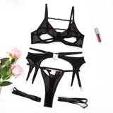 Huibaolu Open Bra Sensual Lingerie Sexy Transparent Bilizna Set Garters Exotic Sets Black Sissy Intimate 3-Piece