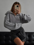 Huibaolu Women Pulovers Autumn Winter Female Oversize Sweater Turtleneck Zippers Solid White Loose Thick Fashion Women Sweaters 2023