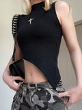 Huibaolu Grunge y2k Star Patches Asymmetrical Tank Top Chic Casual Sleeveless Crop Tops Summer 2023 Korean Gothic Punk Camisole