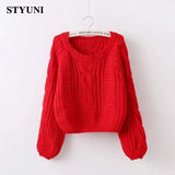 Huibaolu Round Neck Short Casual Basic Loose Soft Acrylic Knitted Women's Sweaters Long Sleeve Bottoming Ladies Pullovers Jumpers