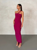 Huibaolu Pleated Backless Sexy Maxi Dresses for Women 2023 Summer One Shoulder Bodycon Long Dress Elegant Party Evening y2k Dress