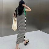 Huibaolu Striped Dresses 2023 Summer New Fashion Loose Waist Women Clothing Short Sleeve Patchwork Design Tank Vestidos Femme P734