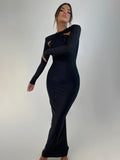 Huibaolu Black Maxi Dress y2k Streetwear Long Summer Dress Rhinestone Long Sleeve Elegant Party Evening Dresses for Women 2023