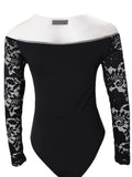 huibaolu Trim Sheer Long Sleeve V Neck Skinny Rompers Women Bodysuit