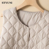 Huibaolu Plaid Line Cotton Fleece Winter Down Jacket Coat Korean Fashion Single-breasted Round Neck Sleeveless Women's Jacket Vest