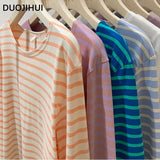 Huibaolu Classic Striped Loose Simple Casual Women T-shirts Korean New Basic O-neck Long Sleeves Fashion Autumn Female T-shirts